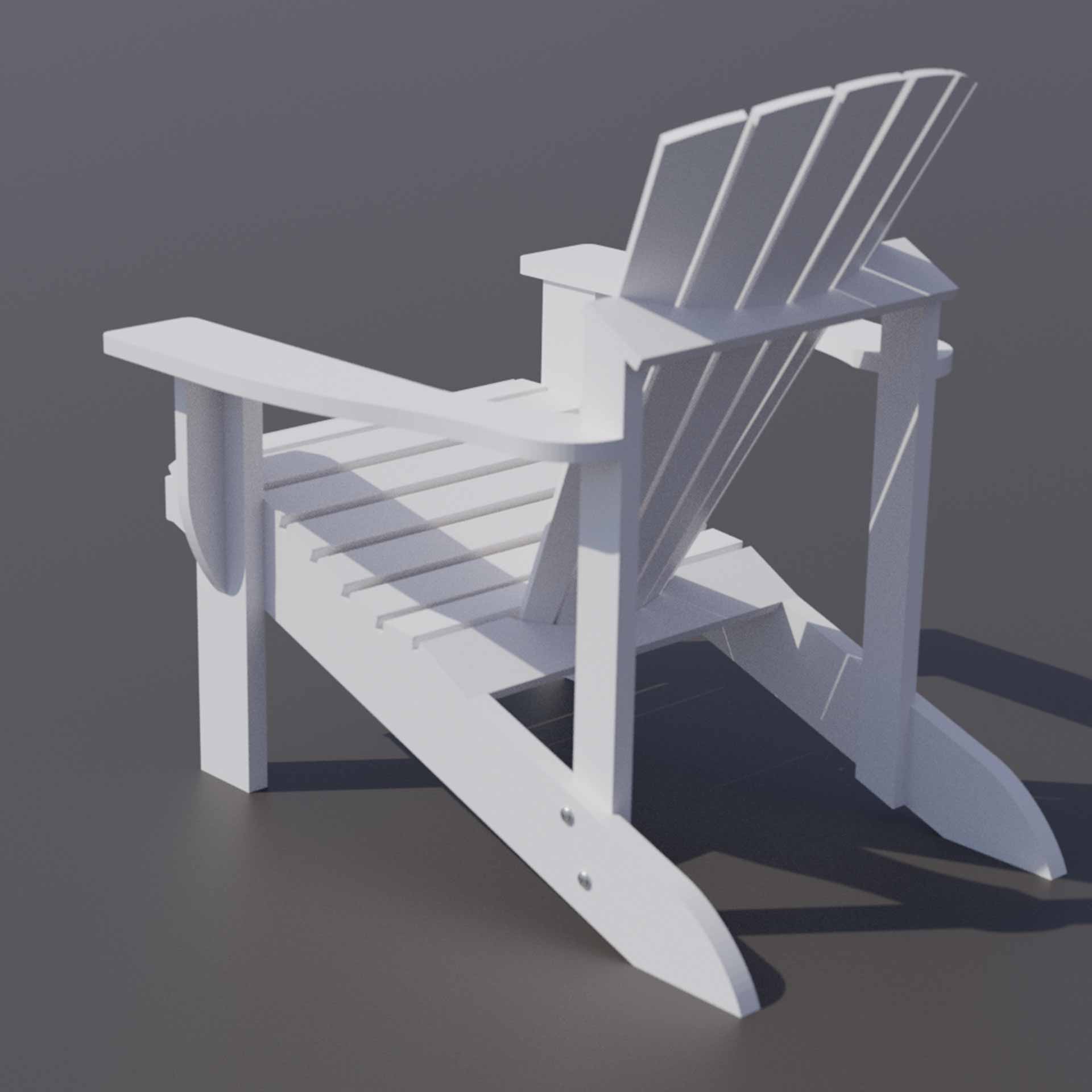 Adirondack-stol hvitmalt sett fra siden bak